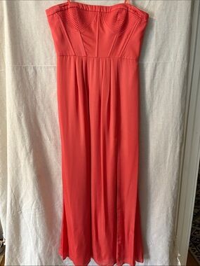 BCBGMaxAzria Strapless Coral-Orange Maxi Dress